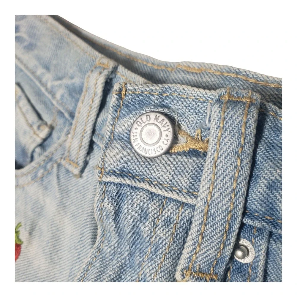 Old Navy Girls 10 High Rise Fruit Embroidered Denim Shorts Wash Cherry 2.5